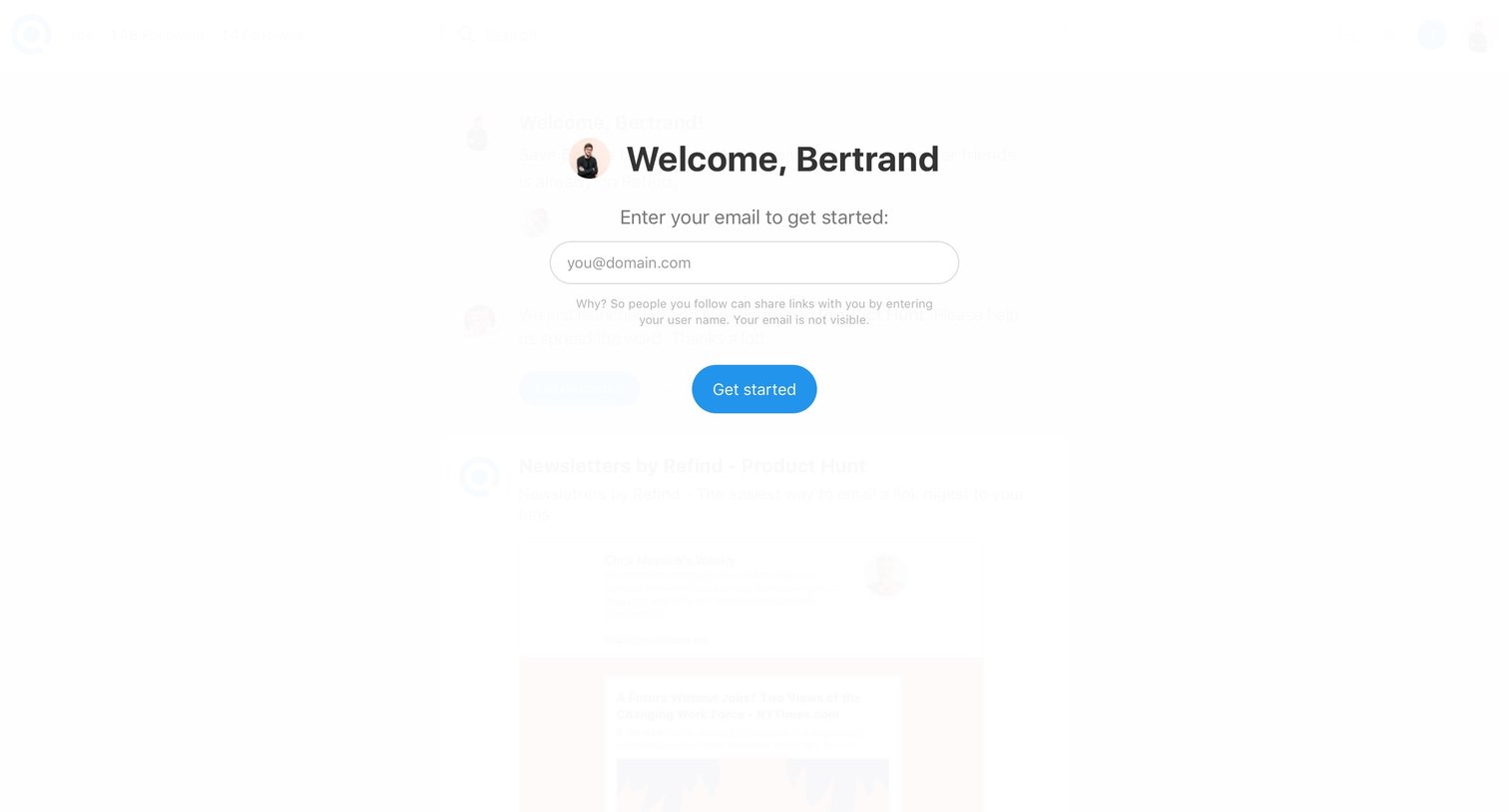 Refind - Sign up screen