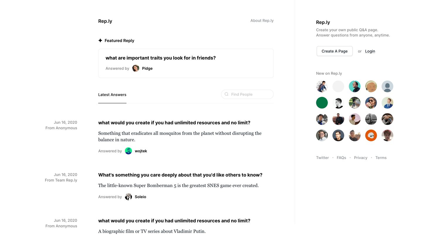 Rep.ly - Landing page screen