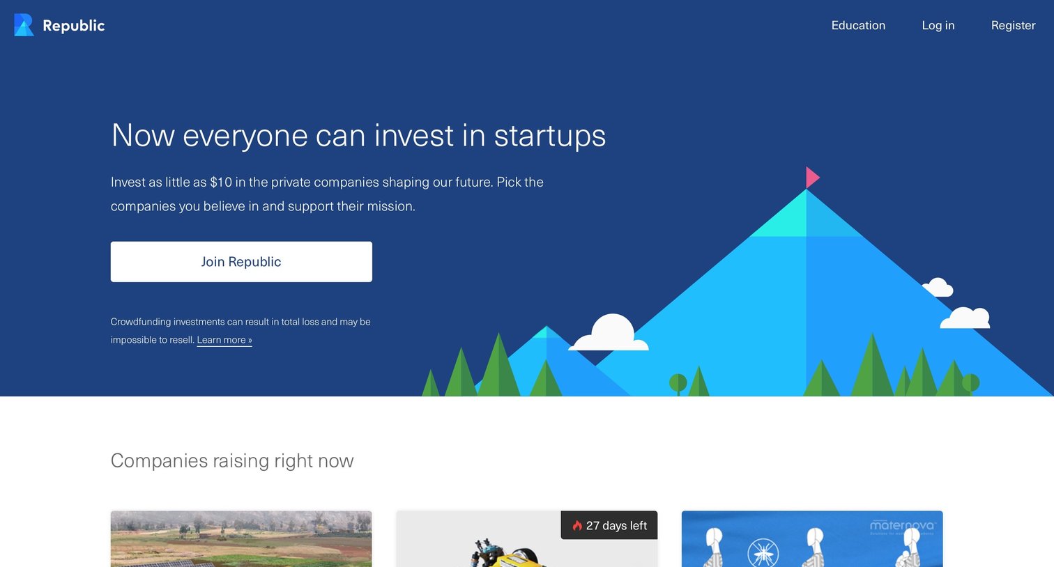 Republic - Landing page screen