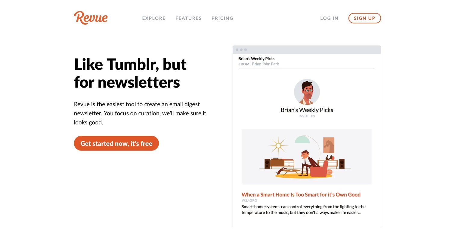 Revue - Landing page screen