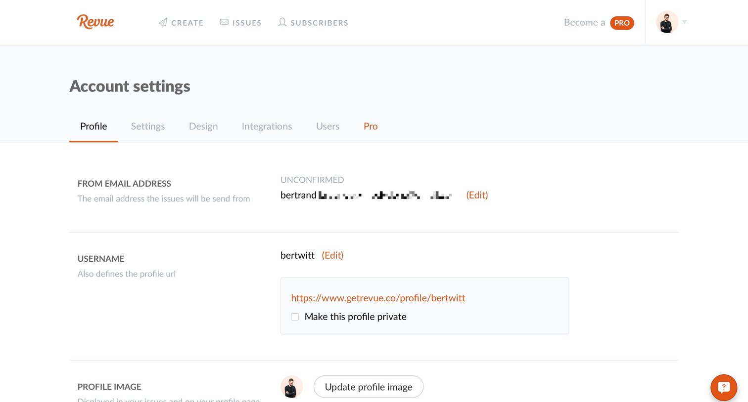 Revue - Settings screen