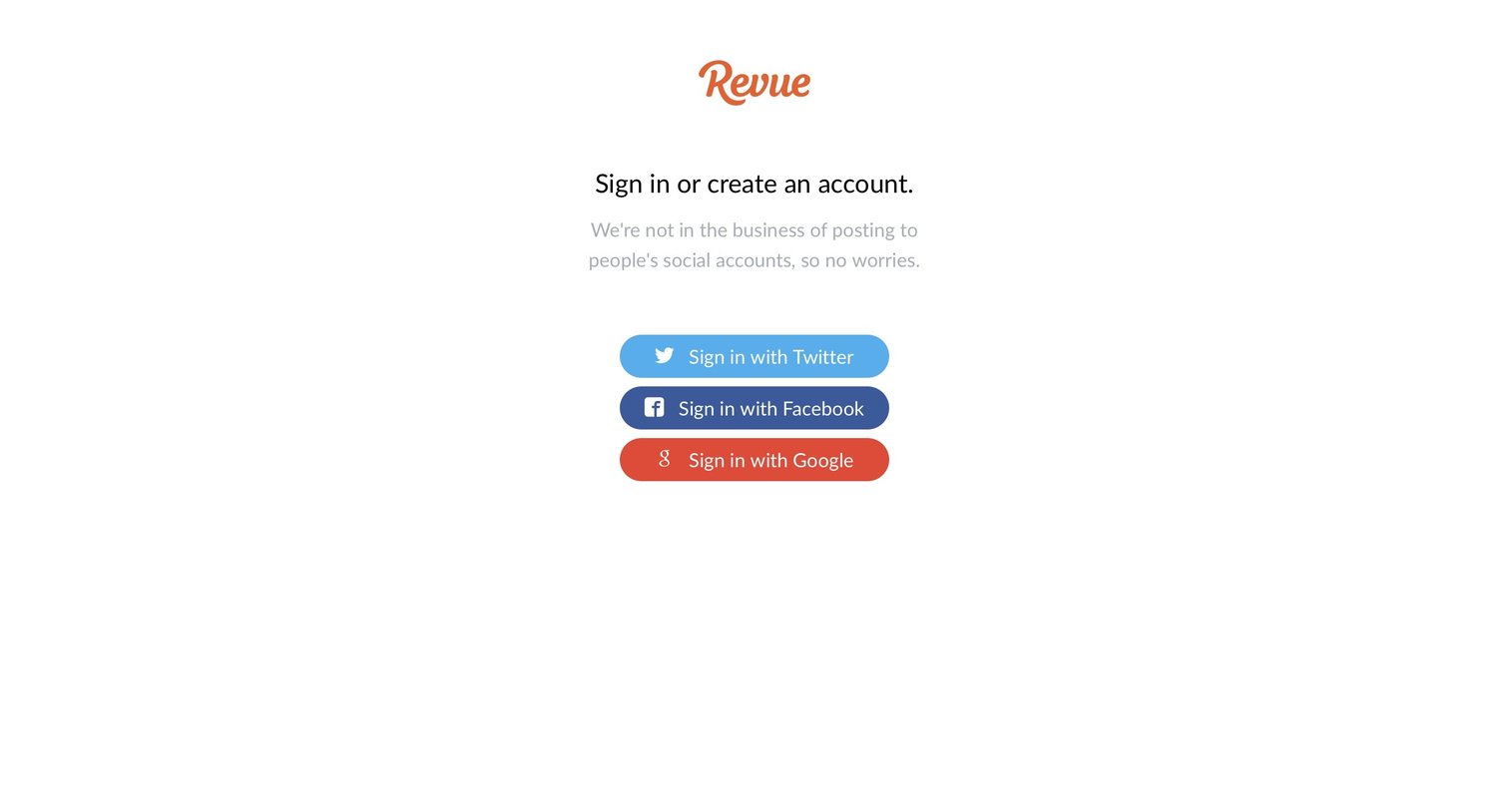 Revue - Sign in, Sign up screen