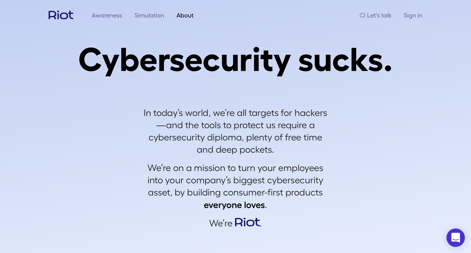 Riot - Meet the team · Riot screen