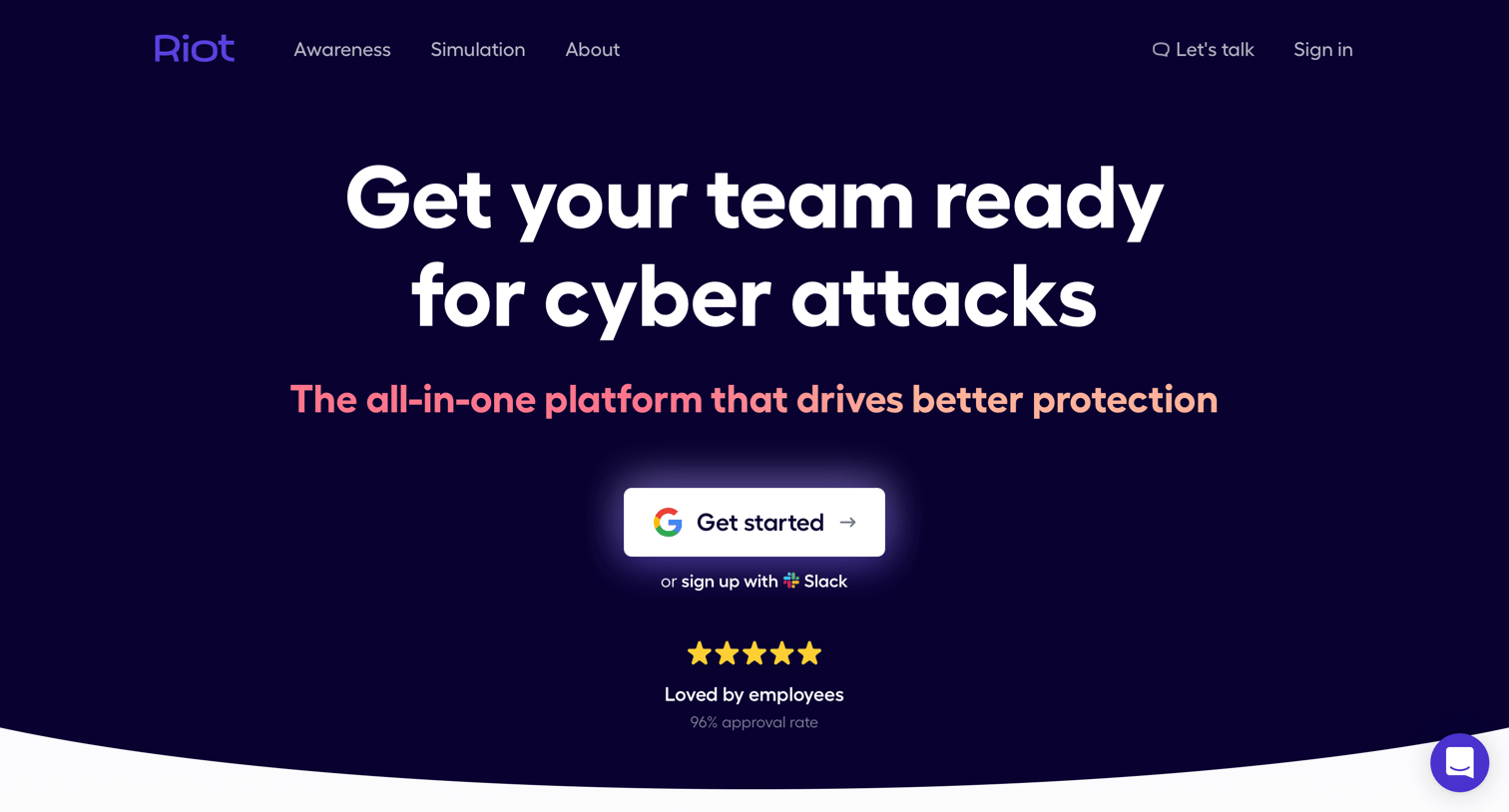 Riot - Get your team ready for cyber attacks · Riot screen