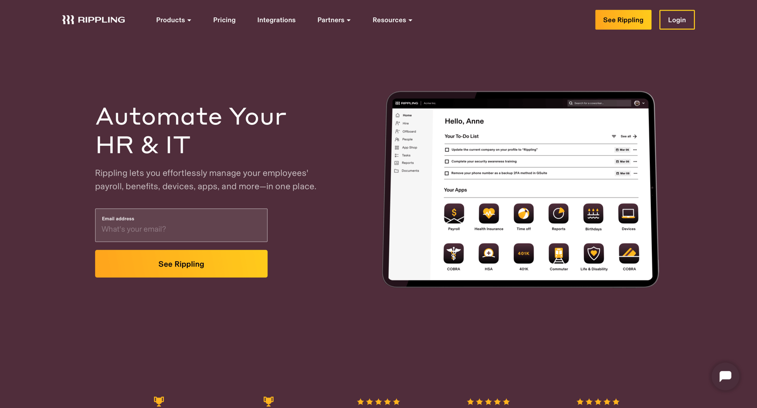 Rippling - Rippling. The Employee Management Platform screen