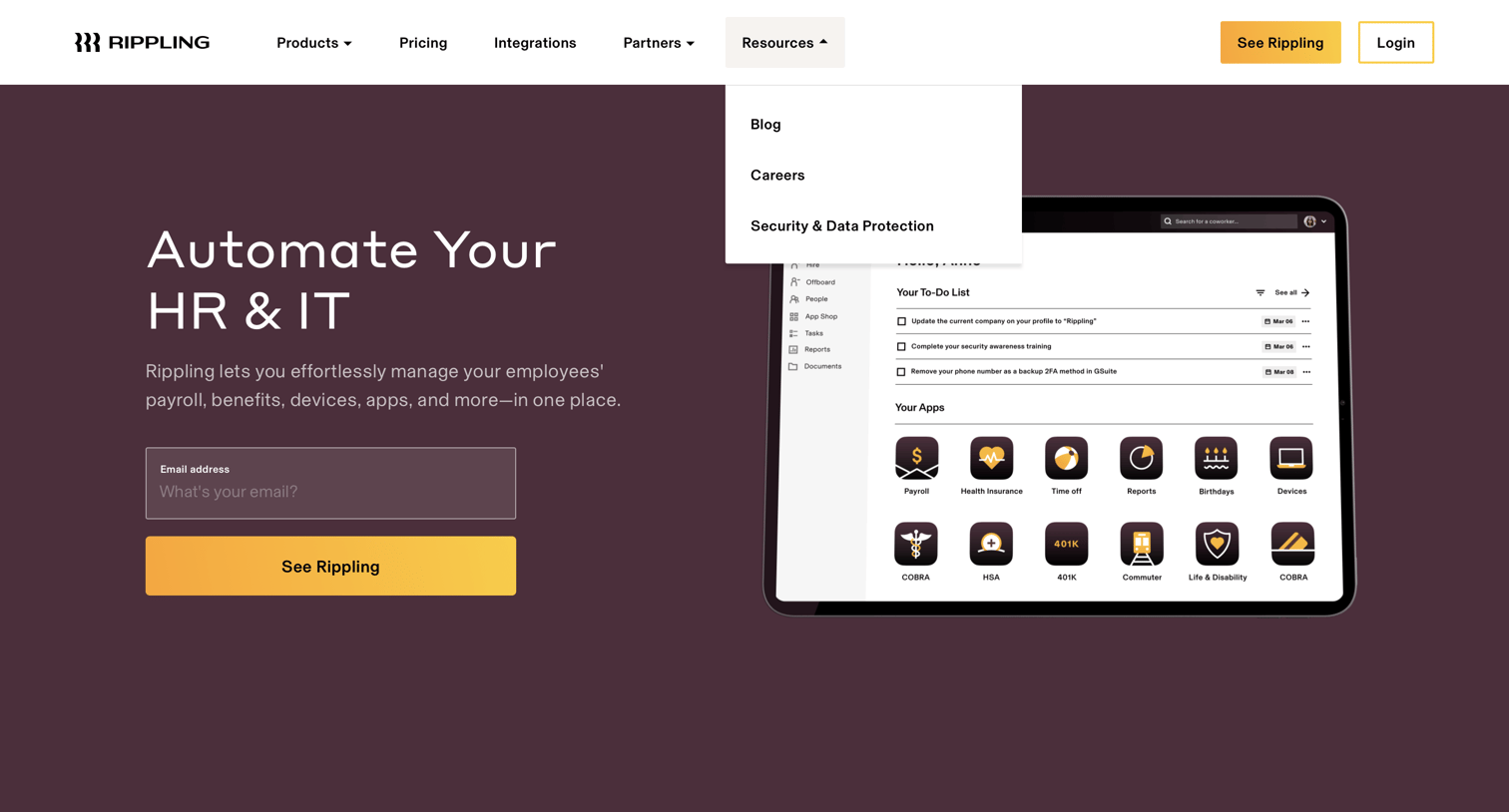 Rippling - Rippling. The Employee Management Platform screen