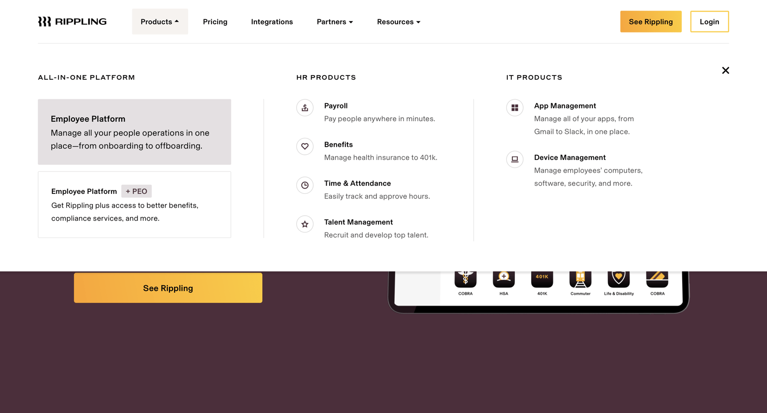 Rippling - Rippling. The Employee Management Platform screen