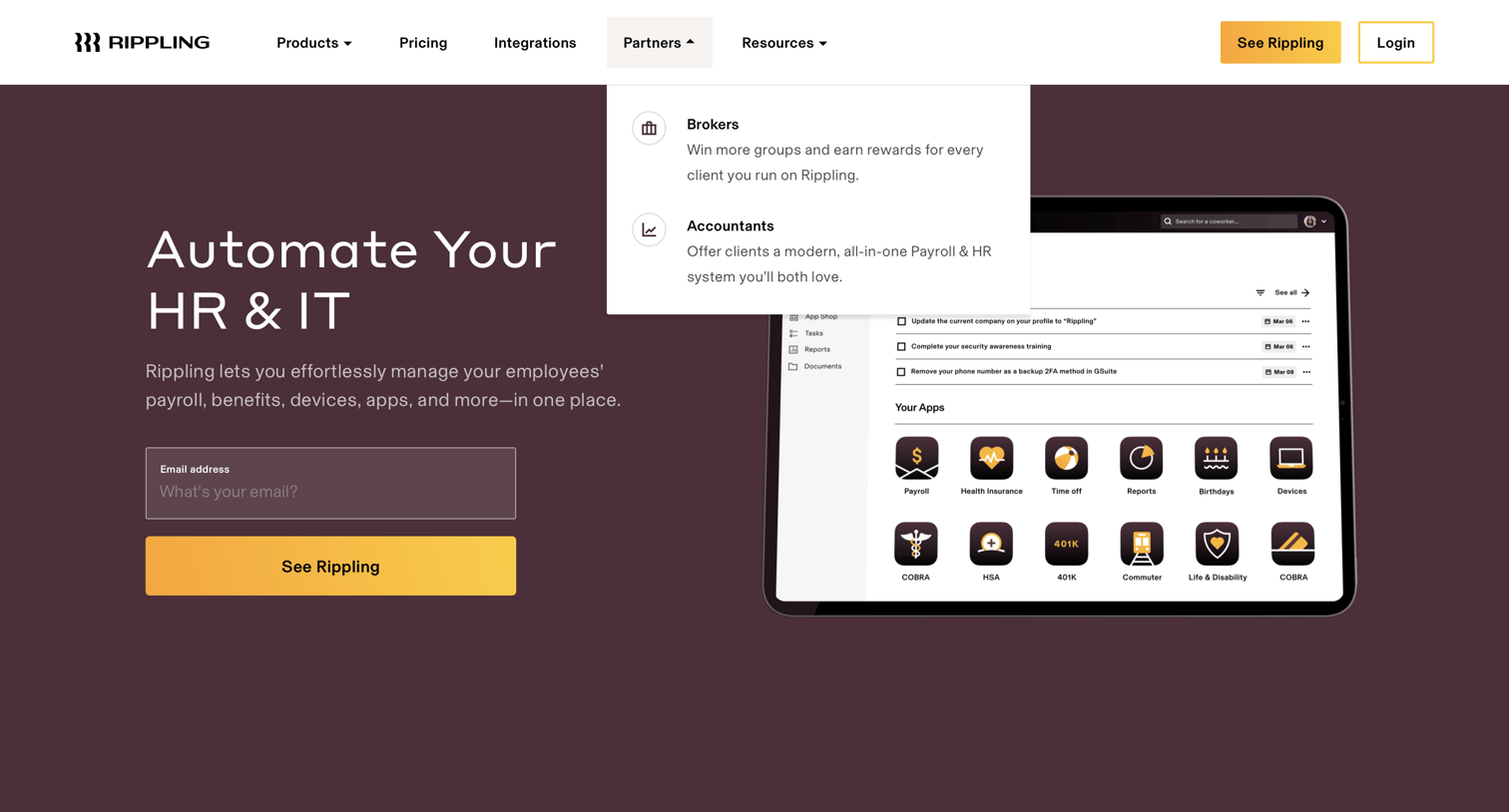 Rippling - Rippling. The Employee Management Platform screen