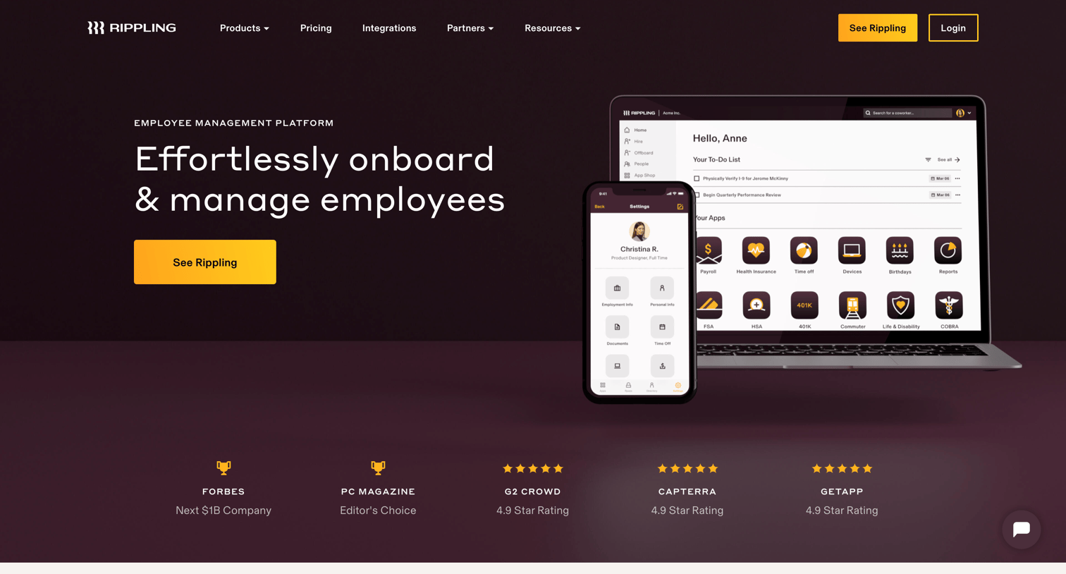 Rippling - Best Employee Management Software - HR, IT & More | Rippling screen