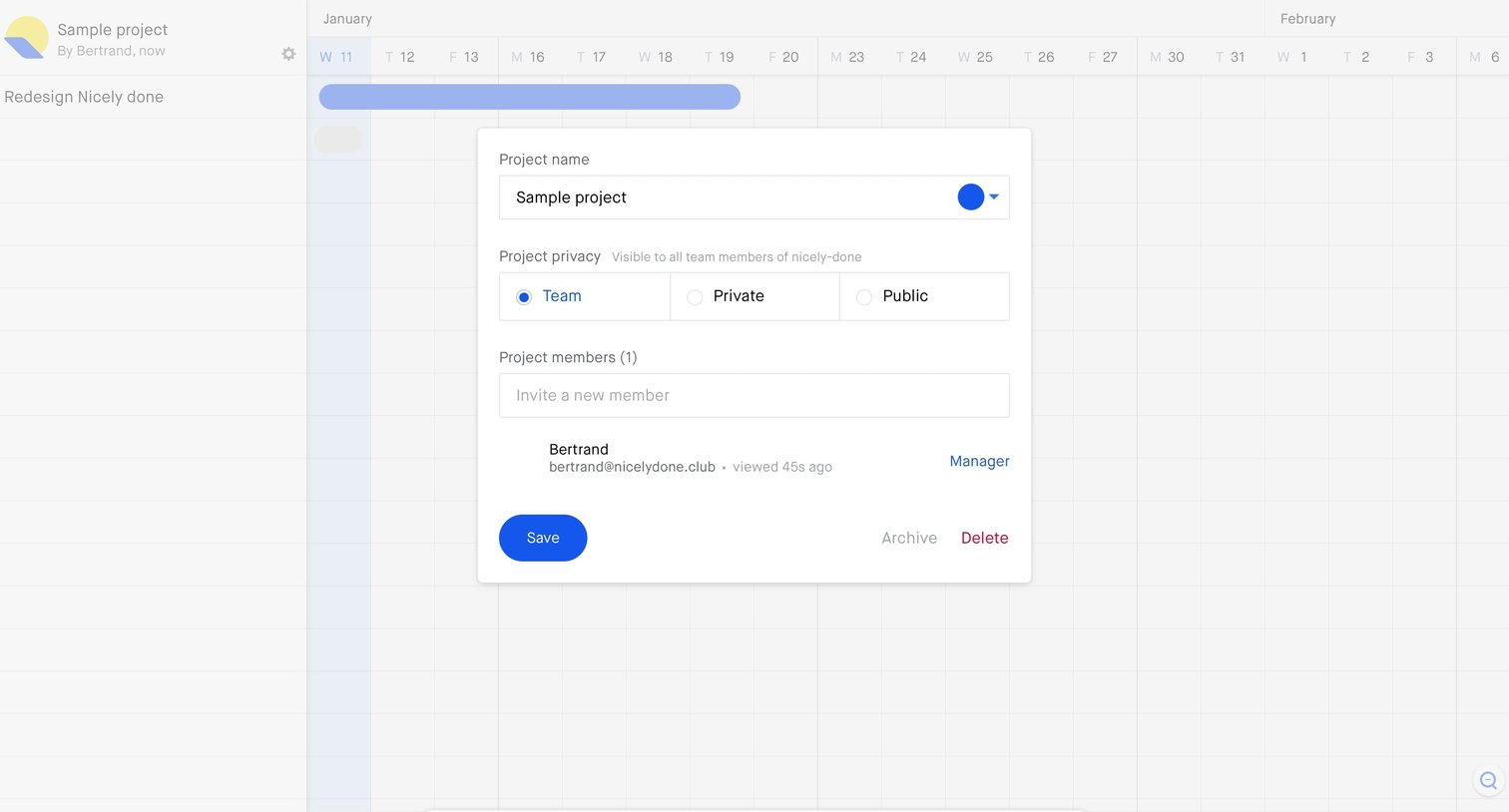 Roadmap - Project settings screen
