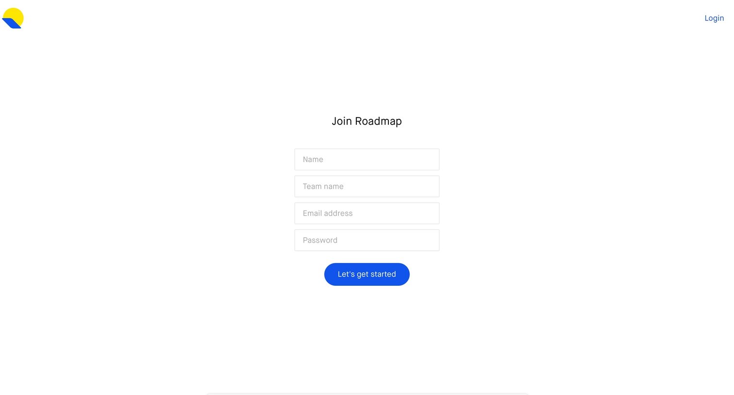 Roadmap - Sign up screen