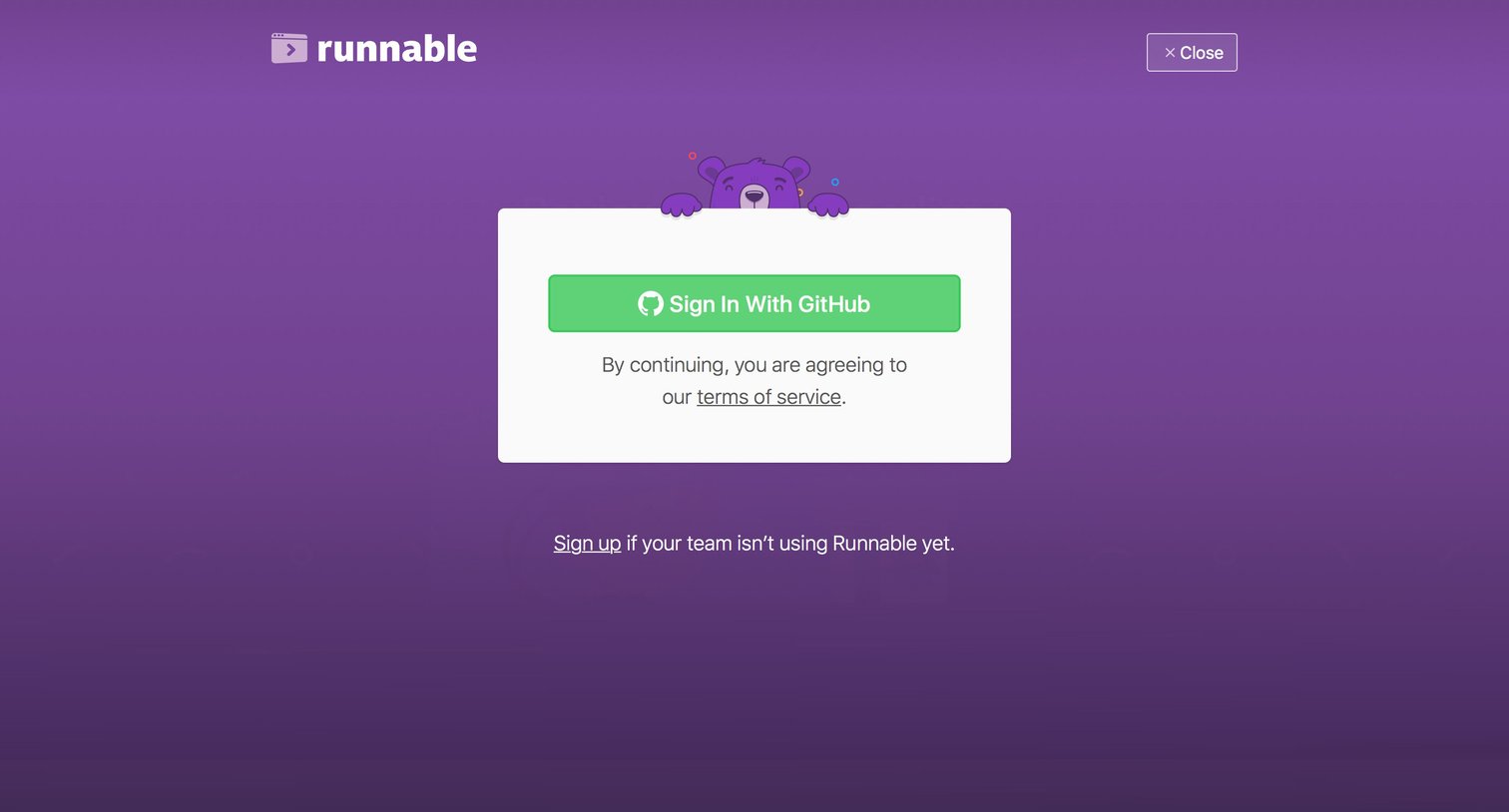 Runnable - Sign in screen