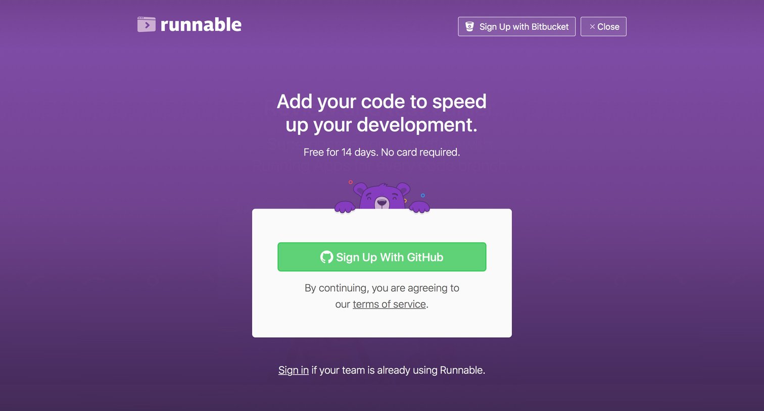 Runnable - Sign up screen