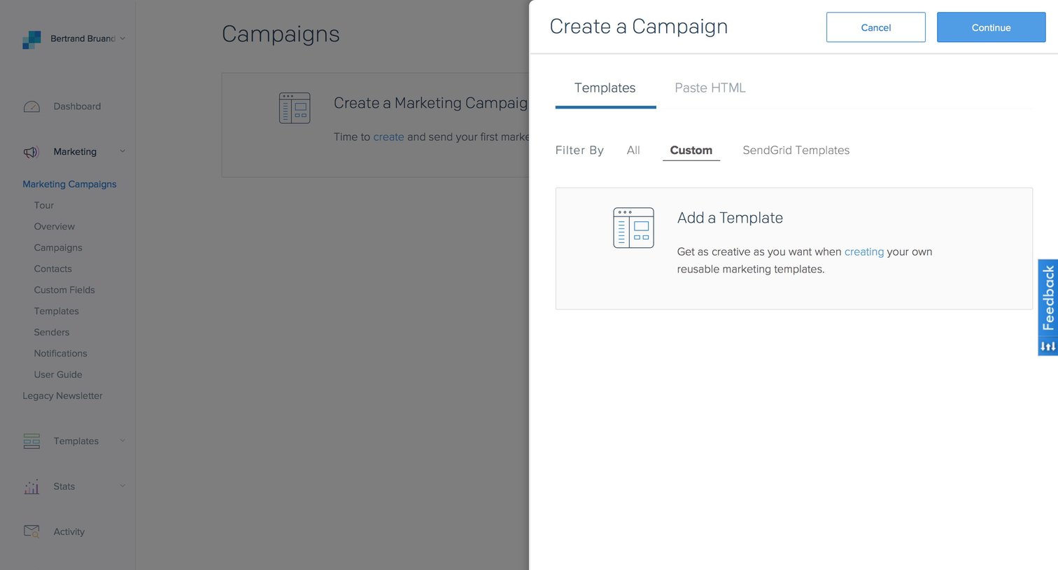 Sendgrid - Create screen