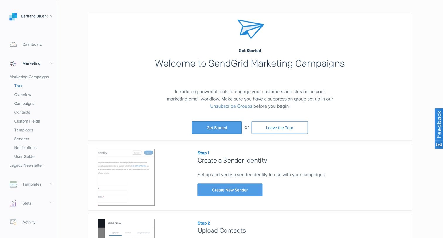 Sendgrid - Onboarding screen