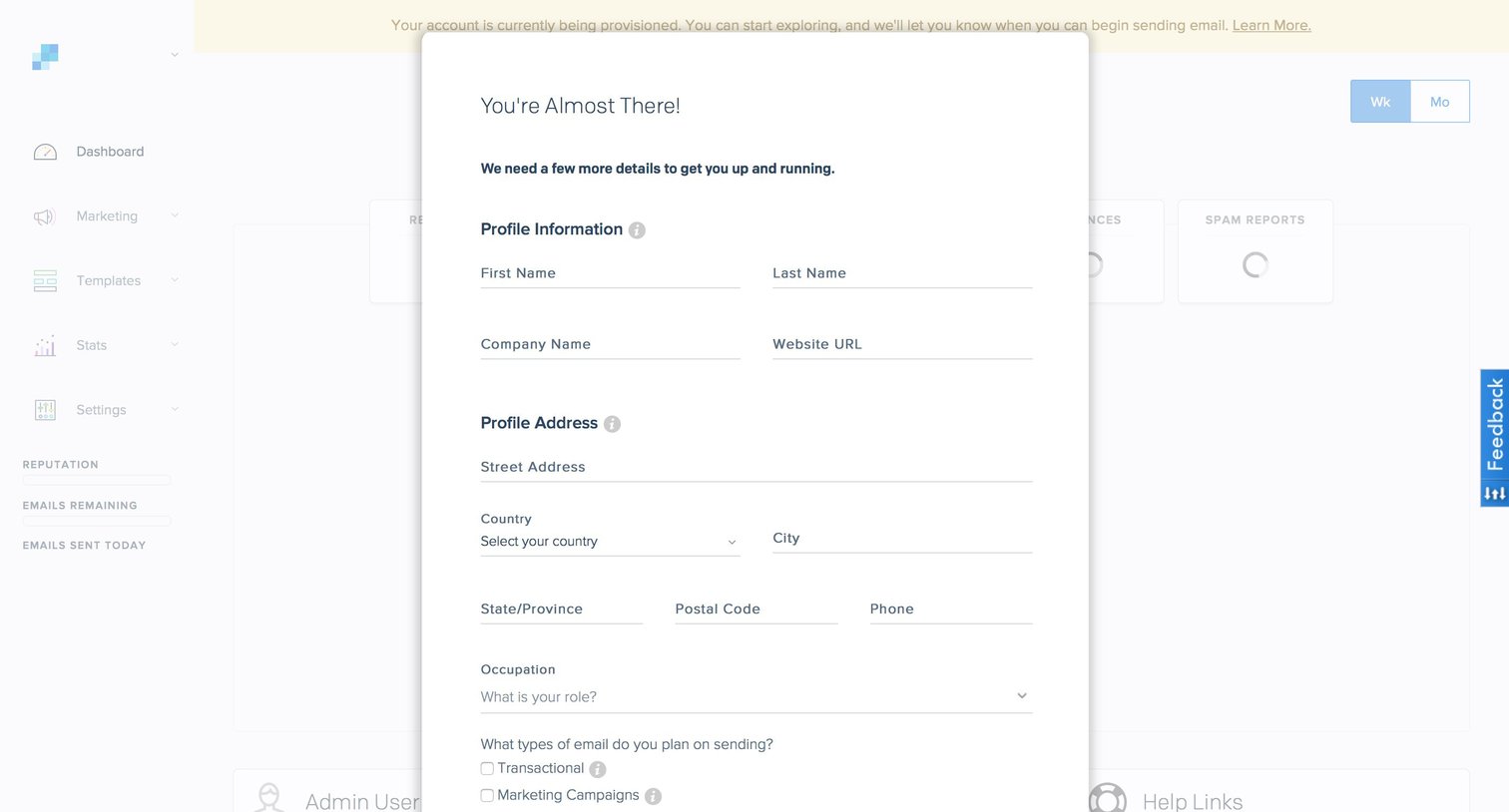 Sendgrid - Onboarding screen