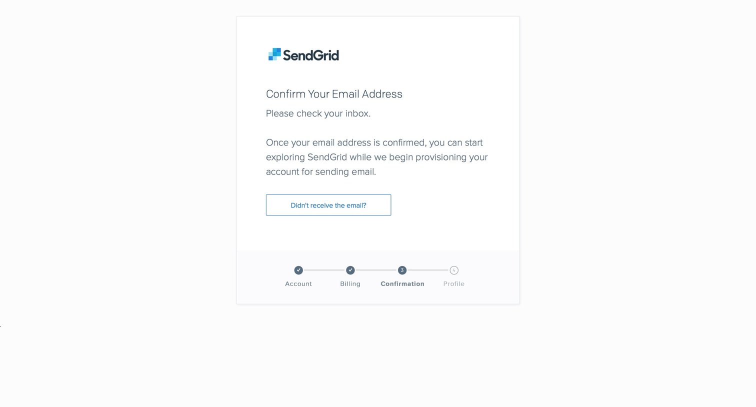 Sendgrid - Sign up screen