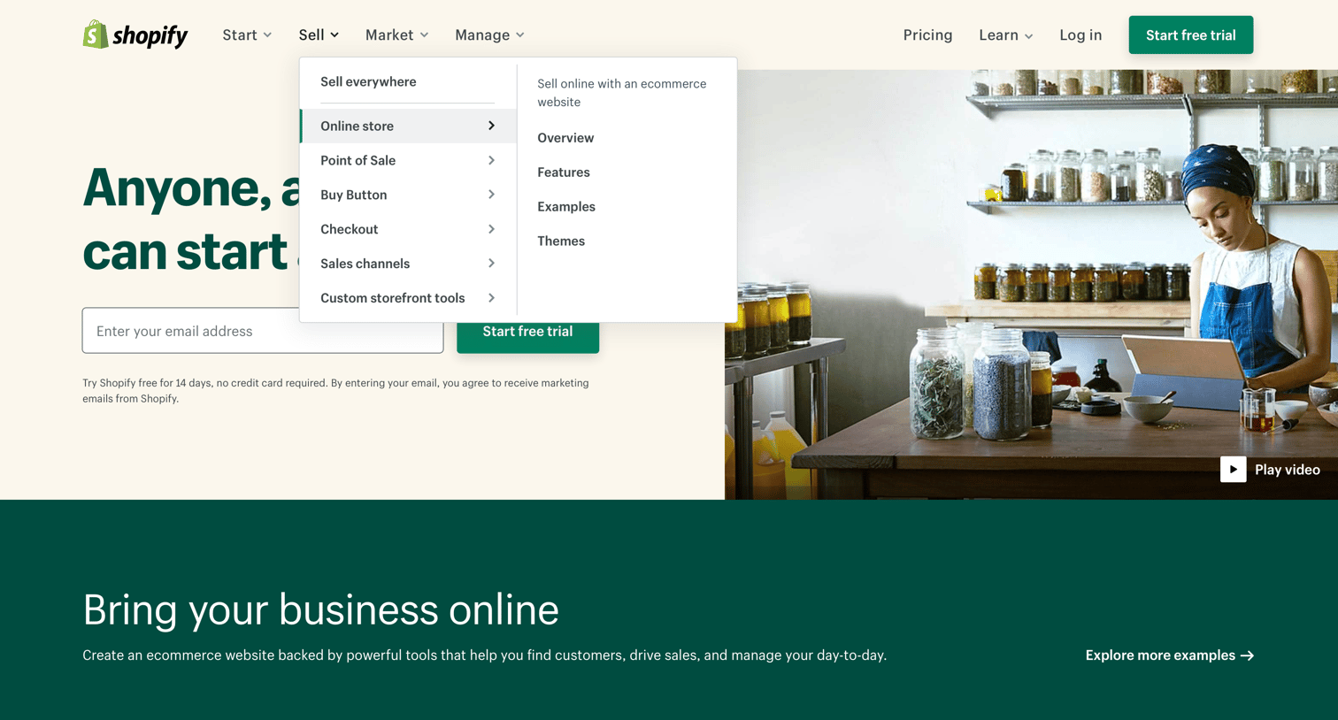 Shopify - Start a Business, Grow Your Business - Shopify 14-Day Free Trial screen