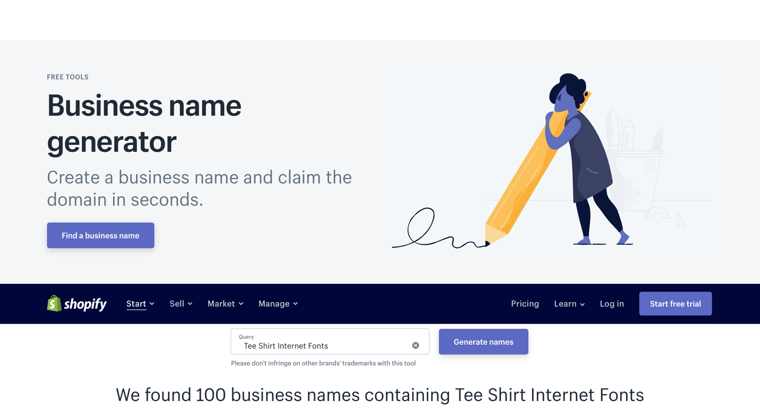 Shopify - Business Name Generator - Free Company Name Generator screen