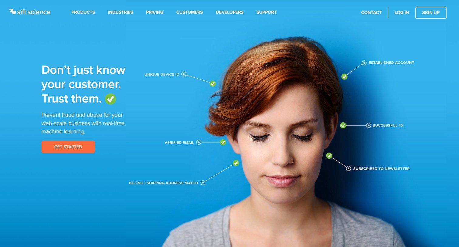 Sift science - Landing page screen