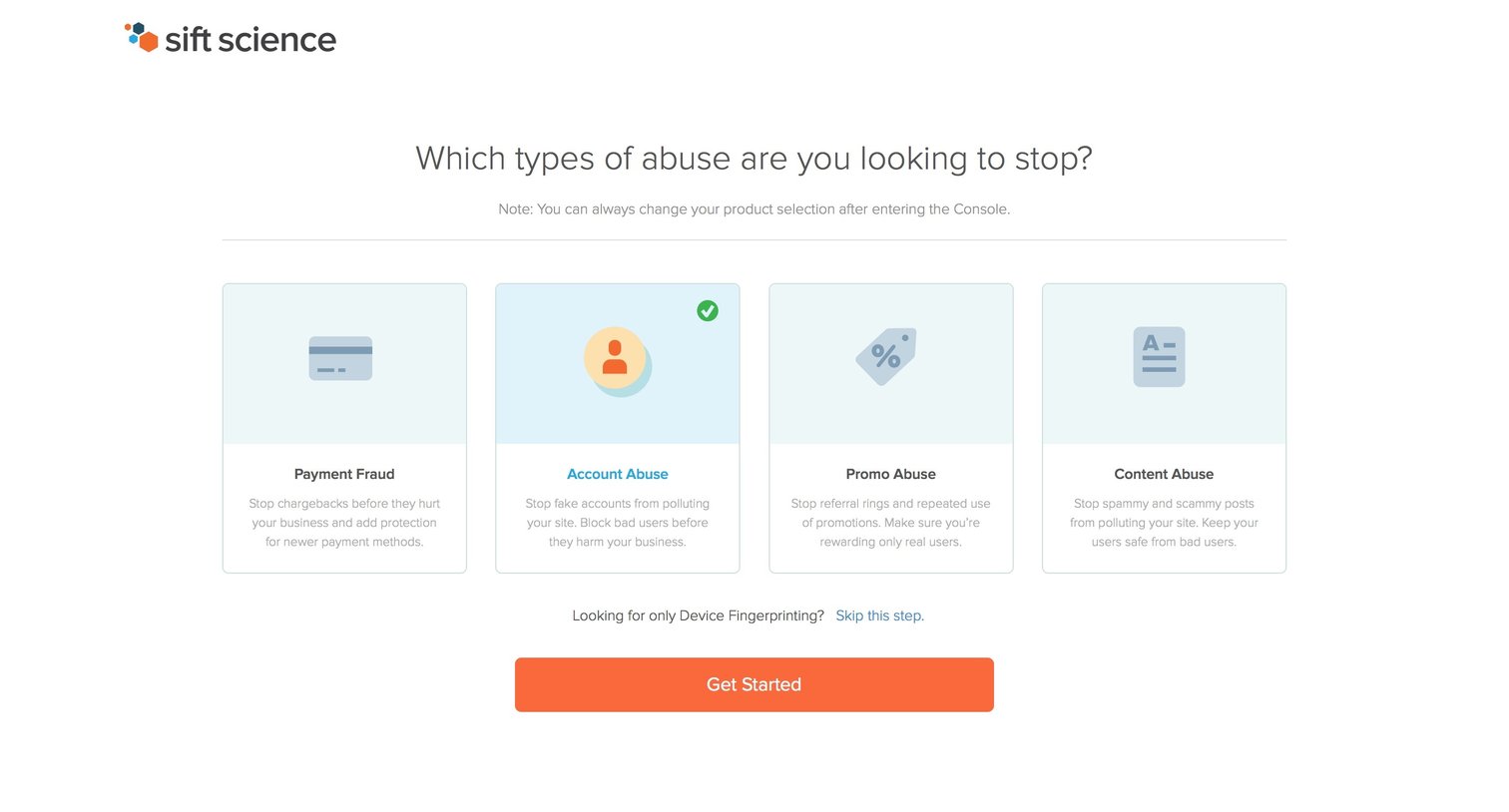 Sift science - Onboarding screen