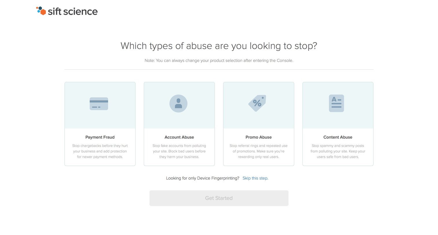 Sift science - Onboarding screen