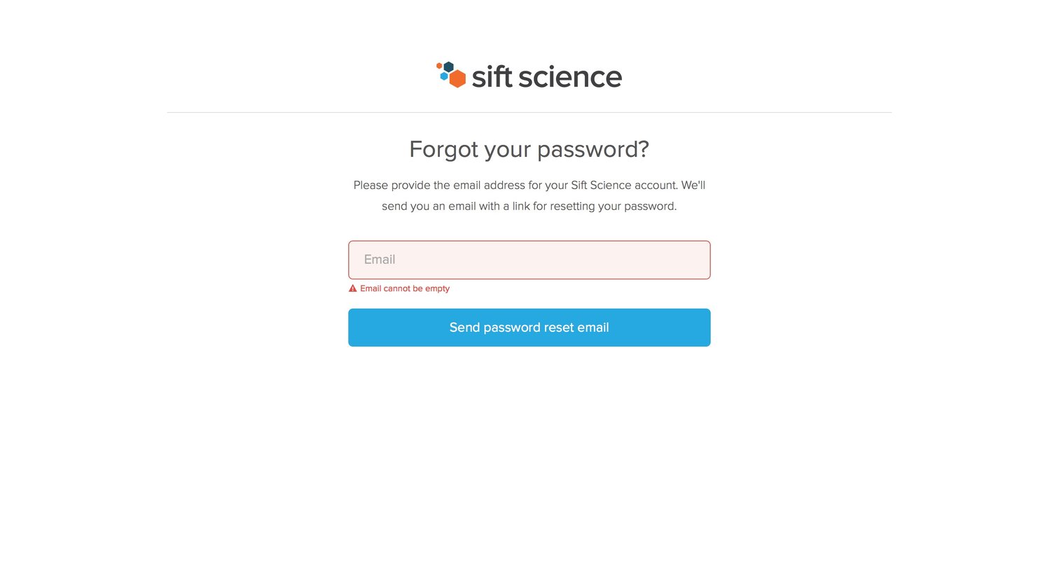 Sift science - Password reset screen