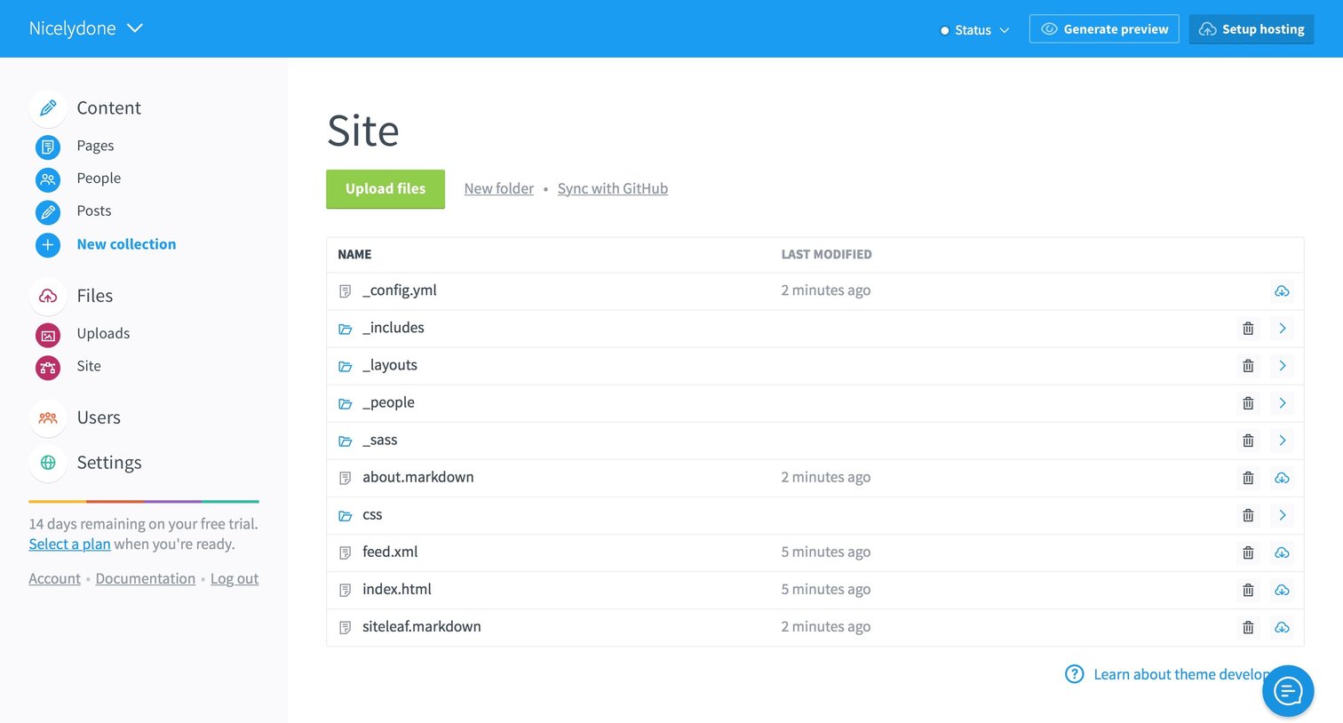 Siteleaf - List screen