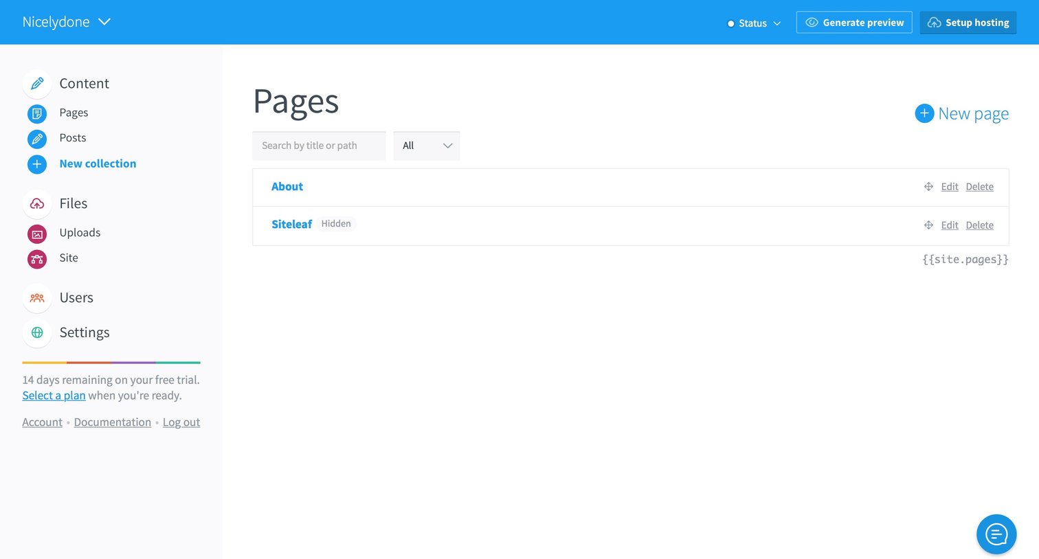 Siteleaf - List screen