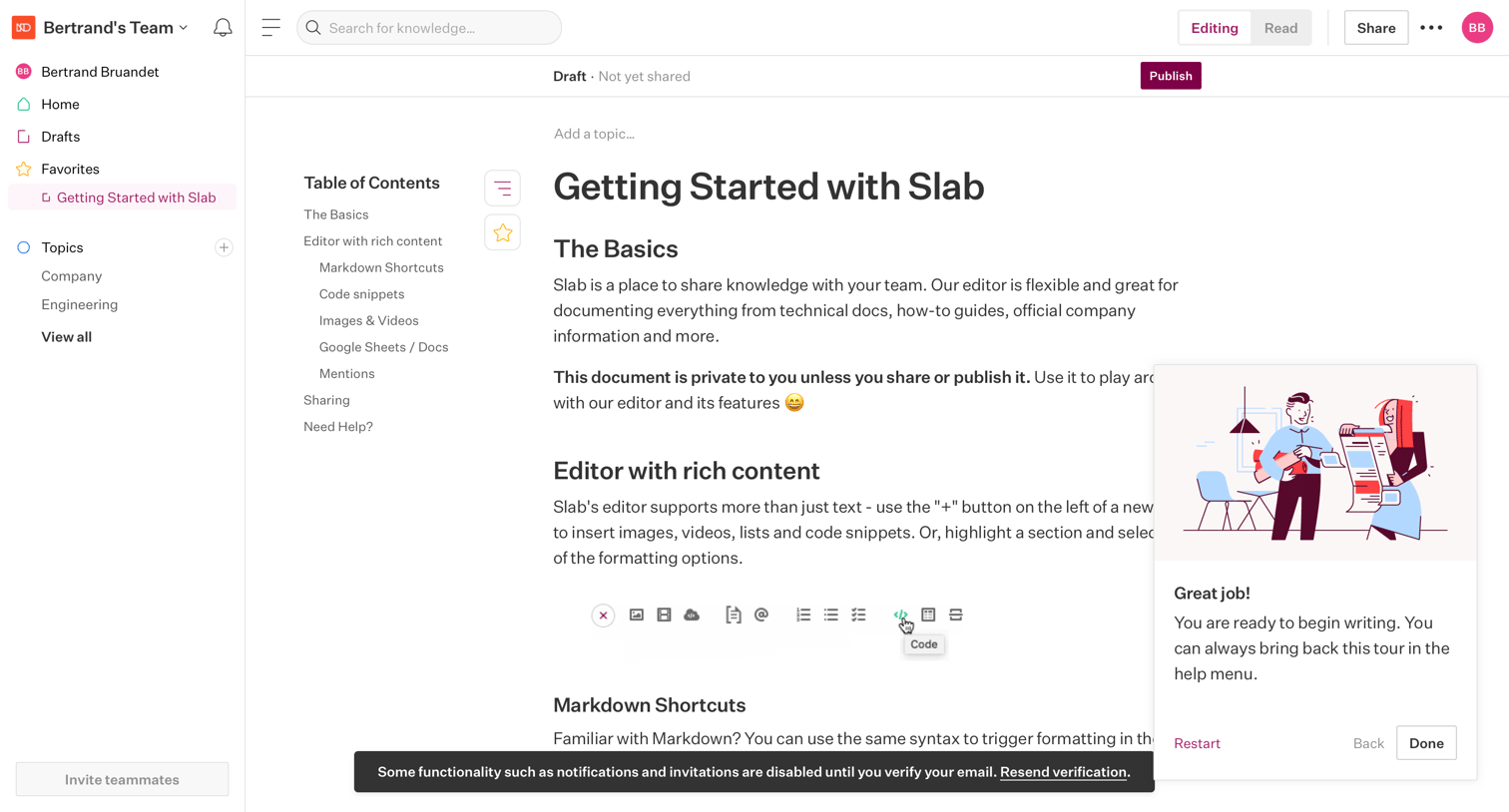 Slab - Getting Started with Slab - Slab screen
