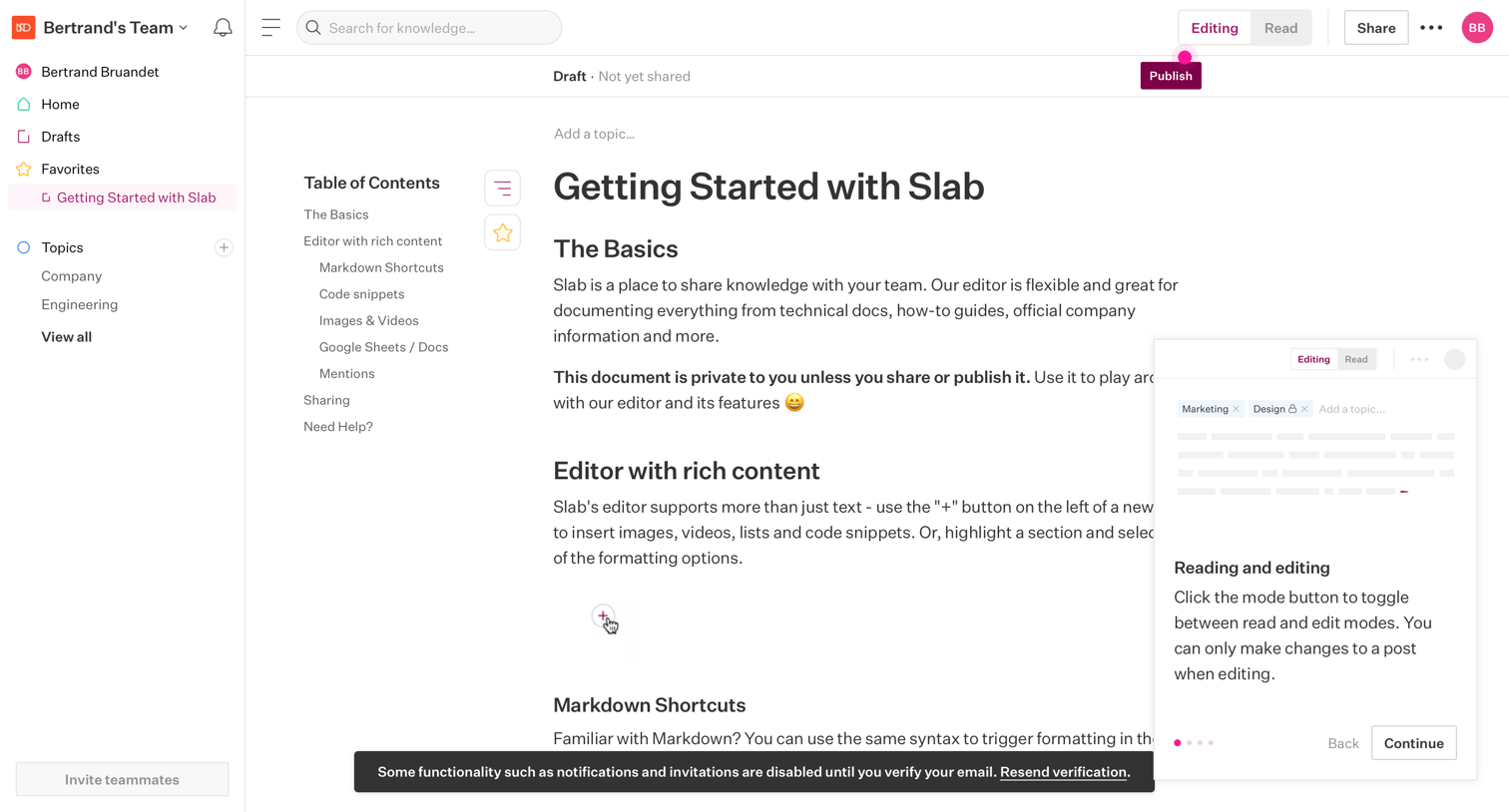 Slab - Getting Started with Slab - Slab screen