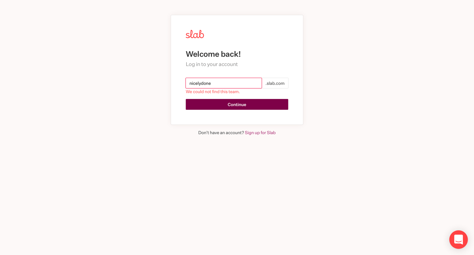Slab - Login - Slab screen