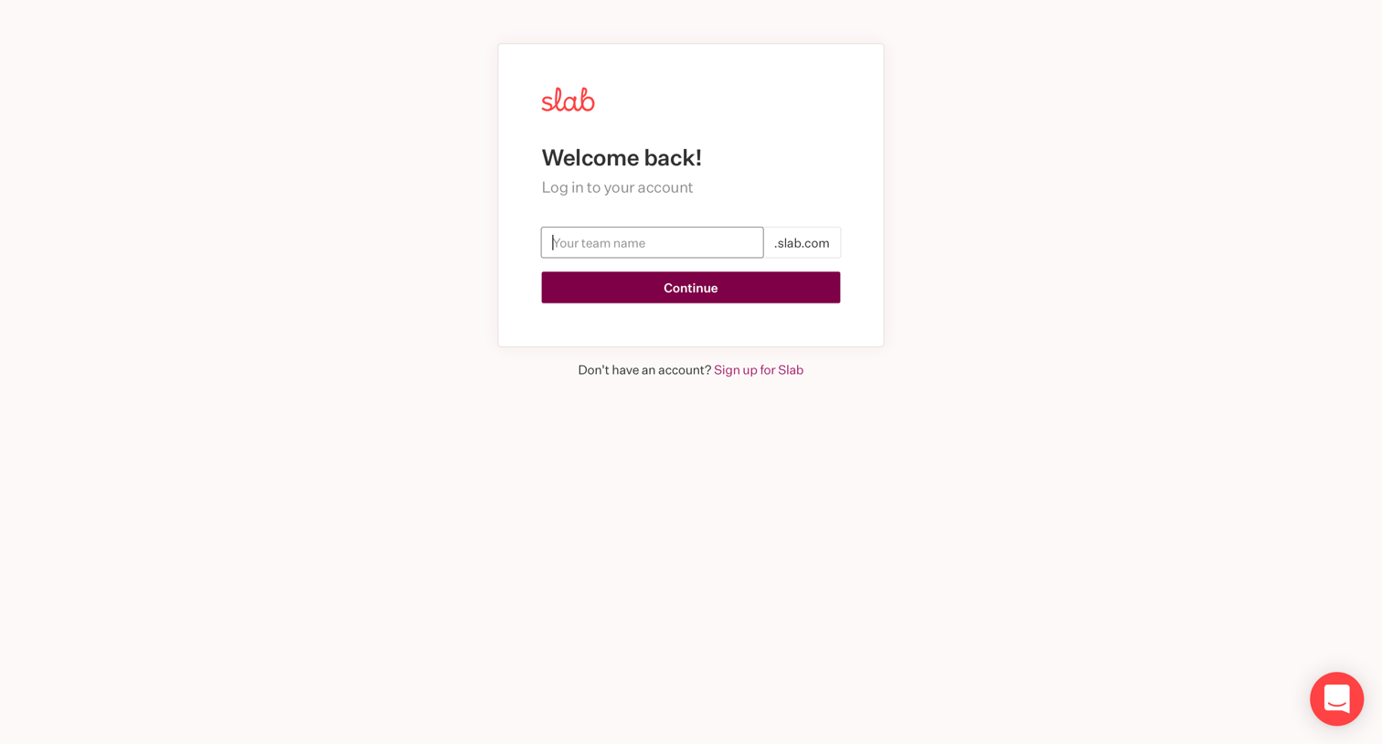 Slab - Login - Slab screen