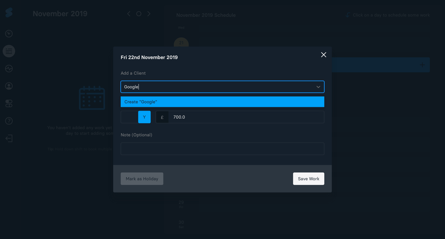 Slate - Create new client screen