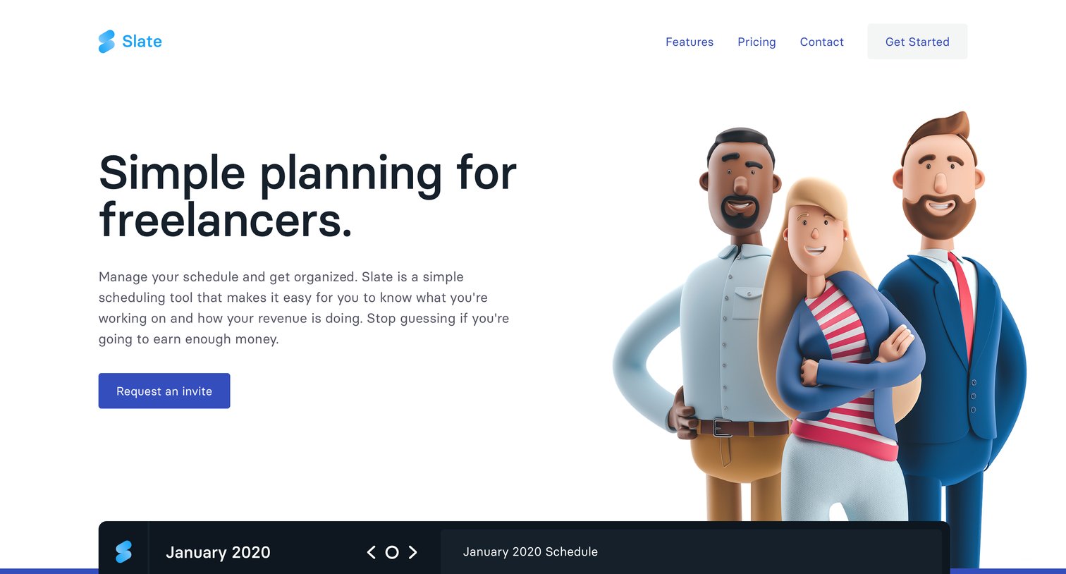 Slate - Landing page screen