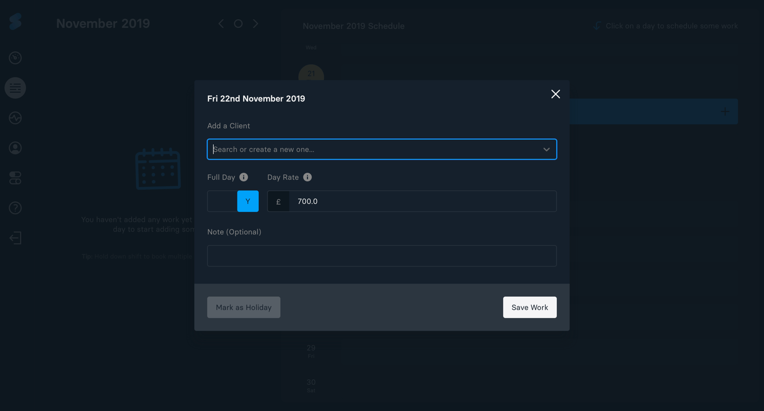 Slate - Schedule work screen