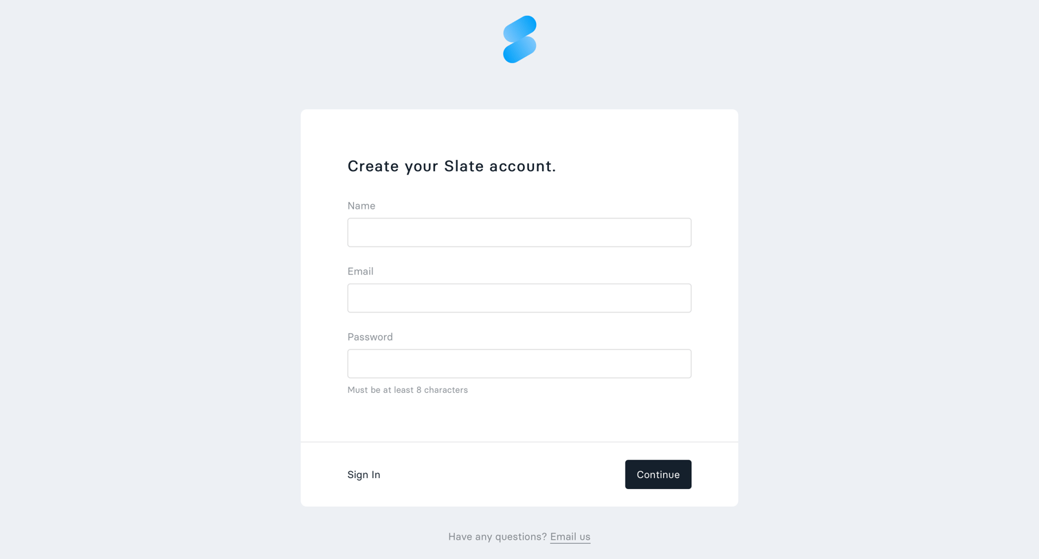 Slate - Sign up screen