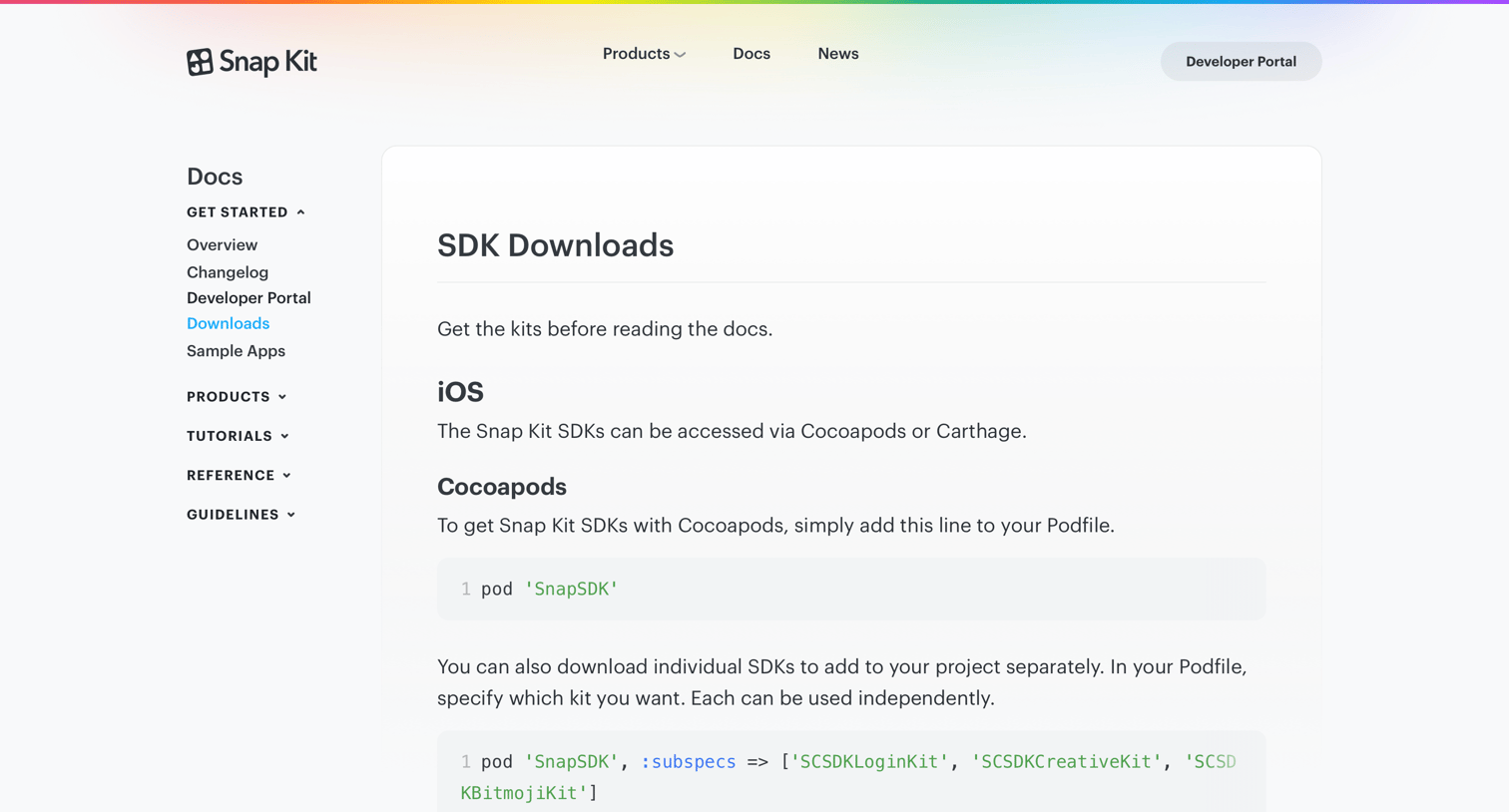 SDK Downloads from Snap Kit
