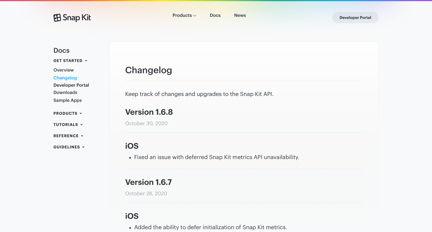 Changelog from Snap Kit