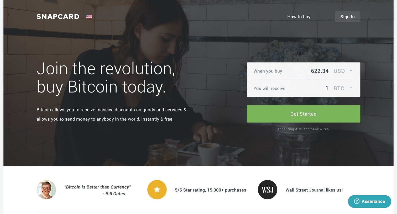 Snapcard - Landing page screen