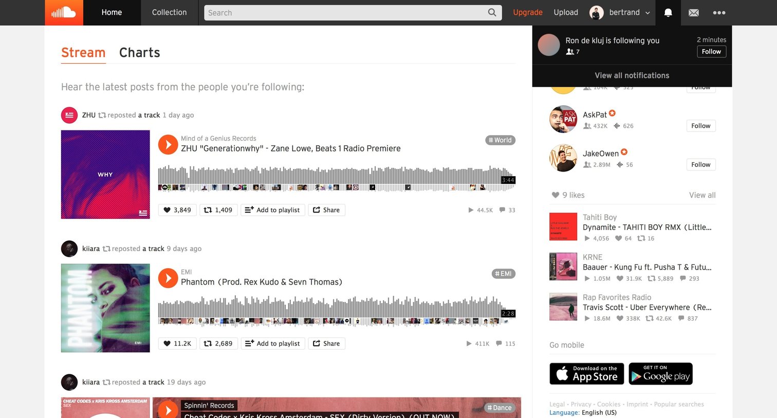 Soundcloud - Notifications screen