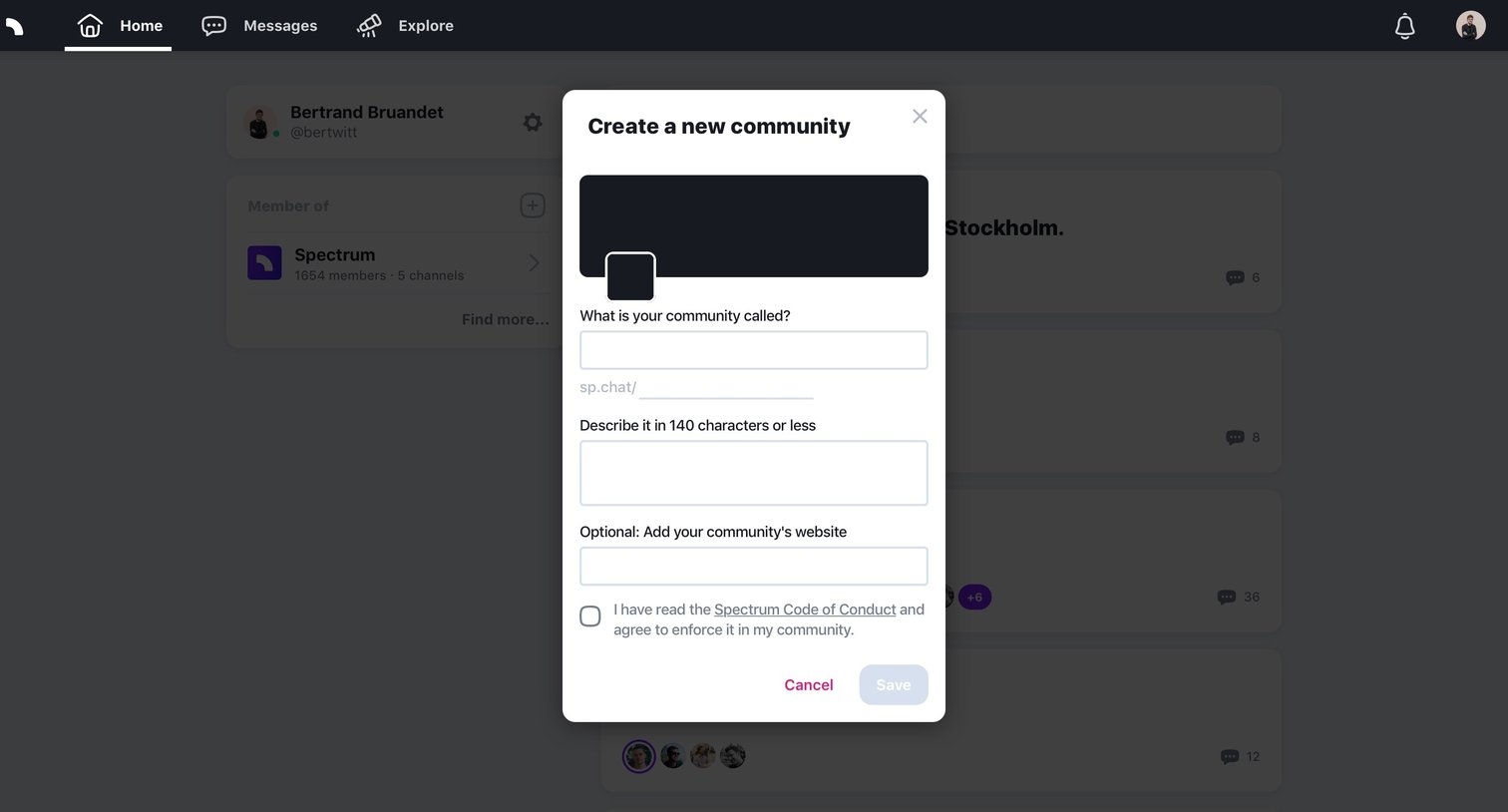Spectrum - Create a community screen