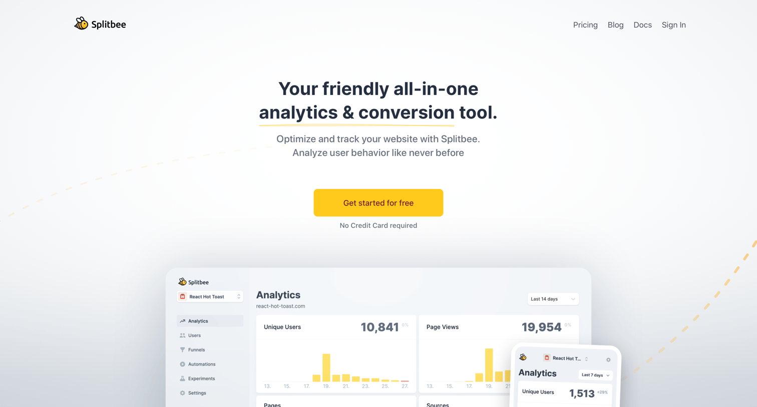 Splitbee - Splitbee - Your friendly all-in-one analytics & conversion tool screen