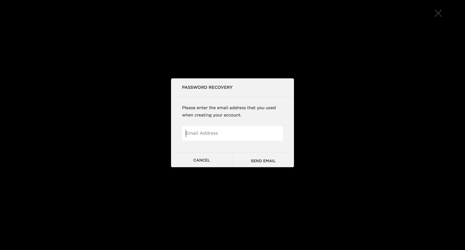 Squarespace - Password reset screen