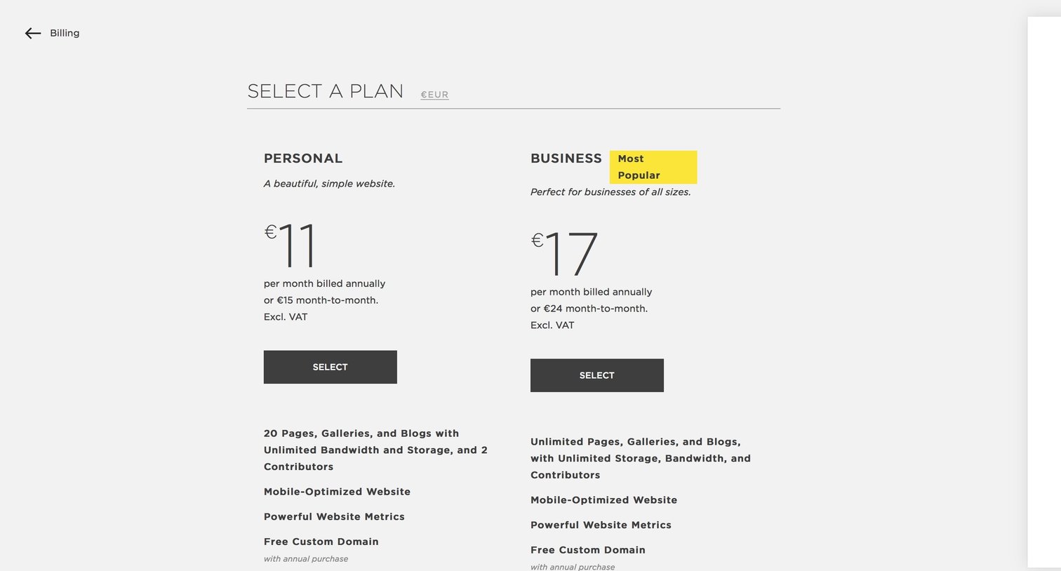 Plans from Squarespace