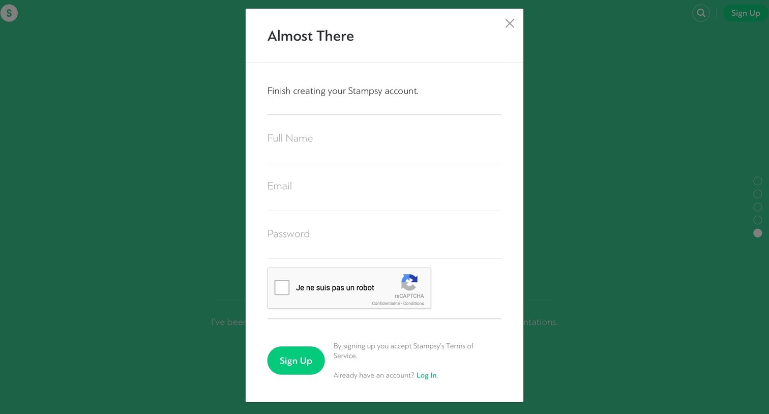 Stampsy - Sign up screen