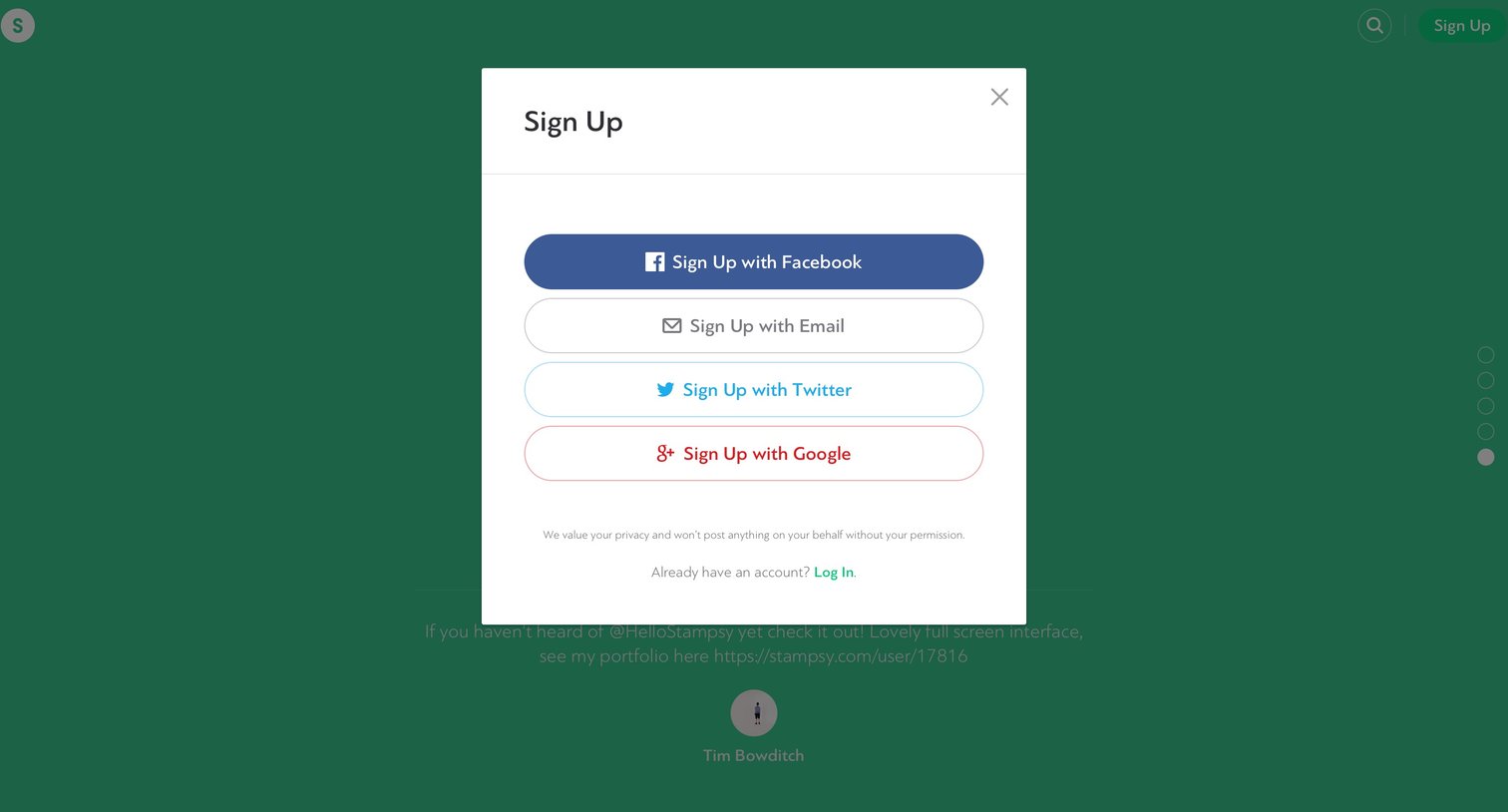 Stampsy - Sign up screen