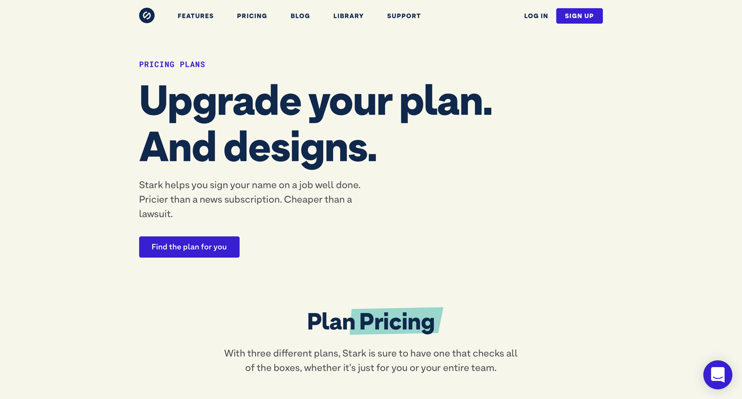 Stark - Pricing Plans. Upgrade your plan. And designs. screen