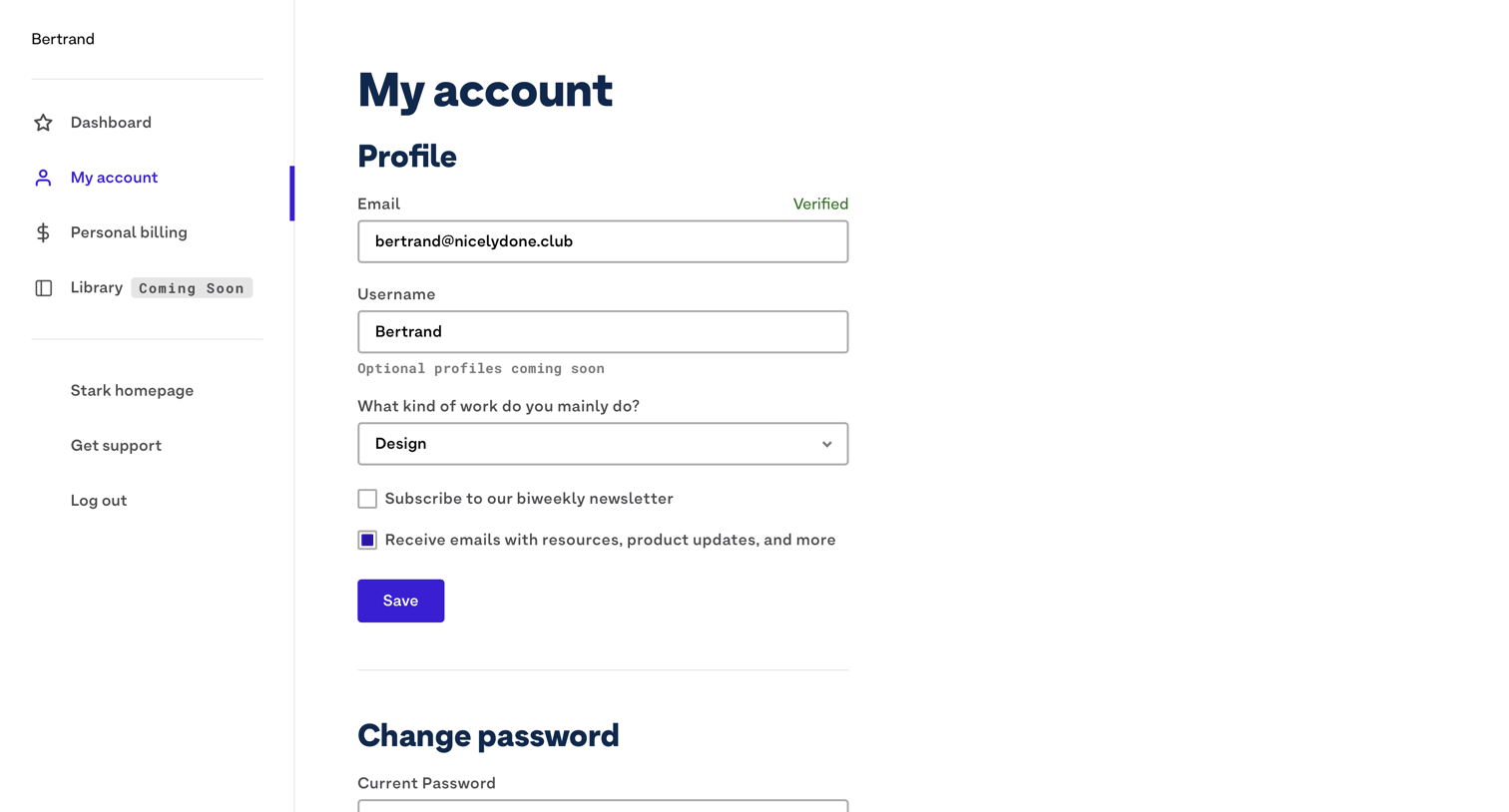 Stark - Stark - My account screen