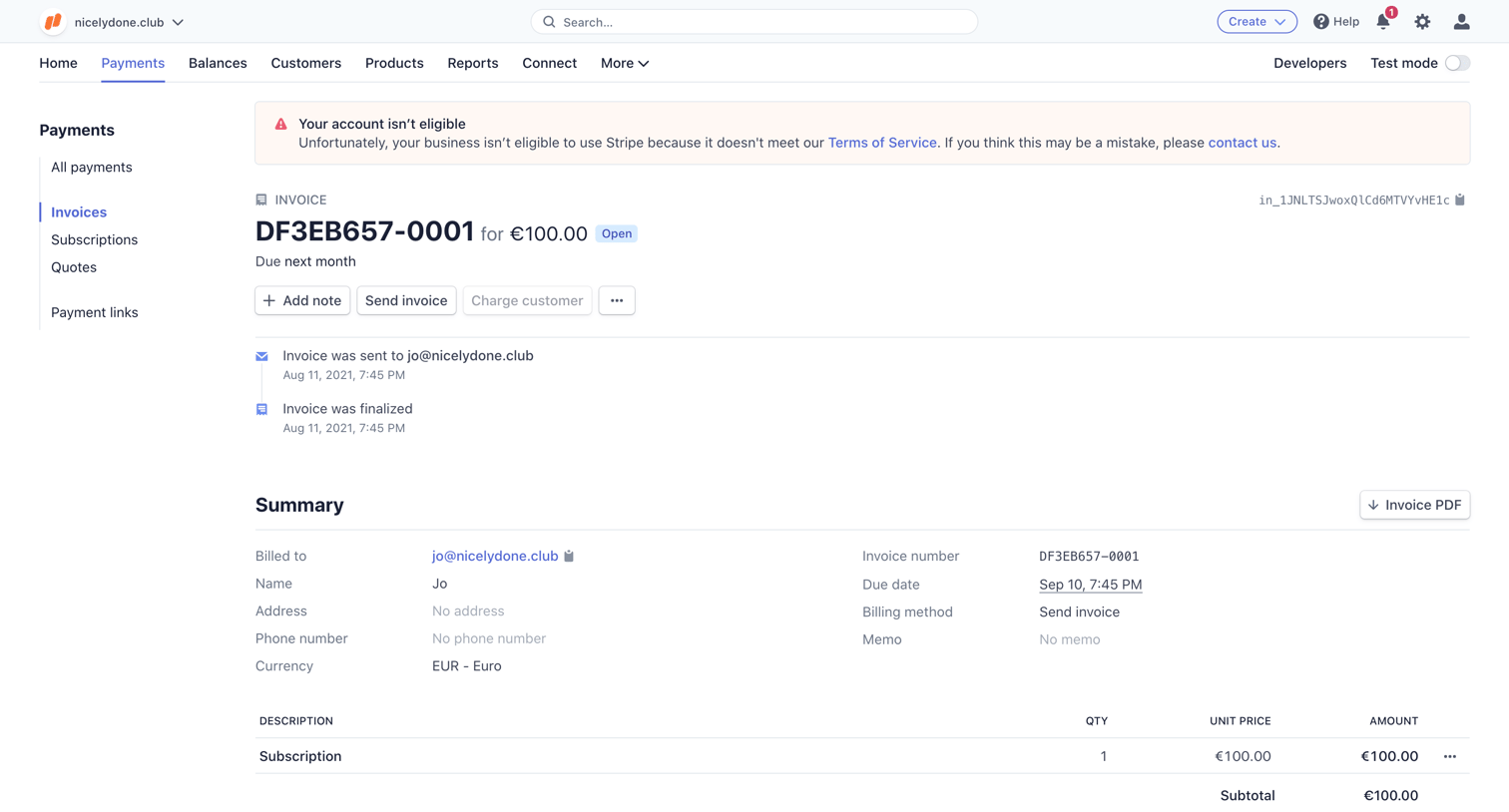 Stripe - Invoices – nicelydone.club – Stripe screen